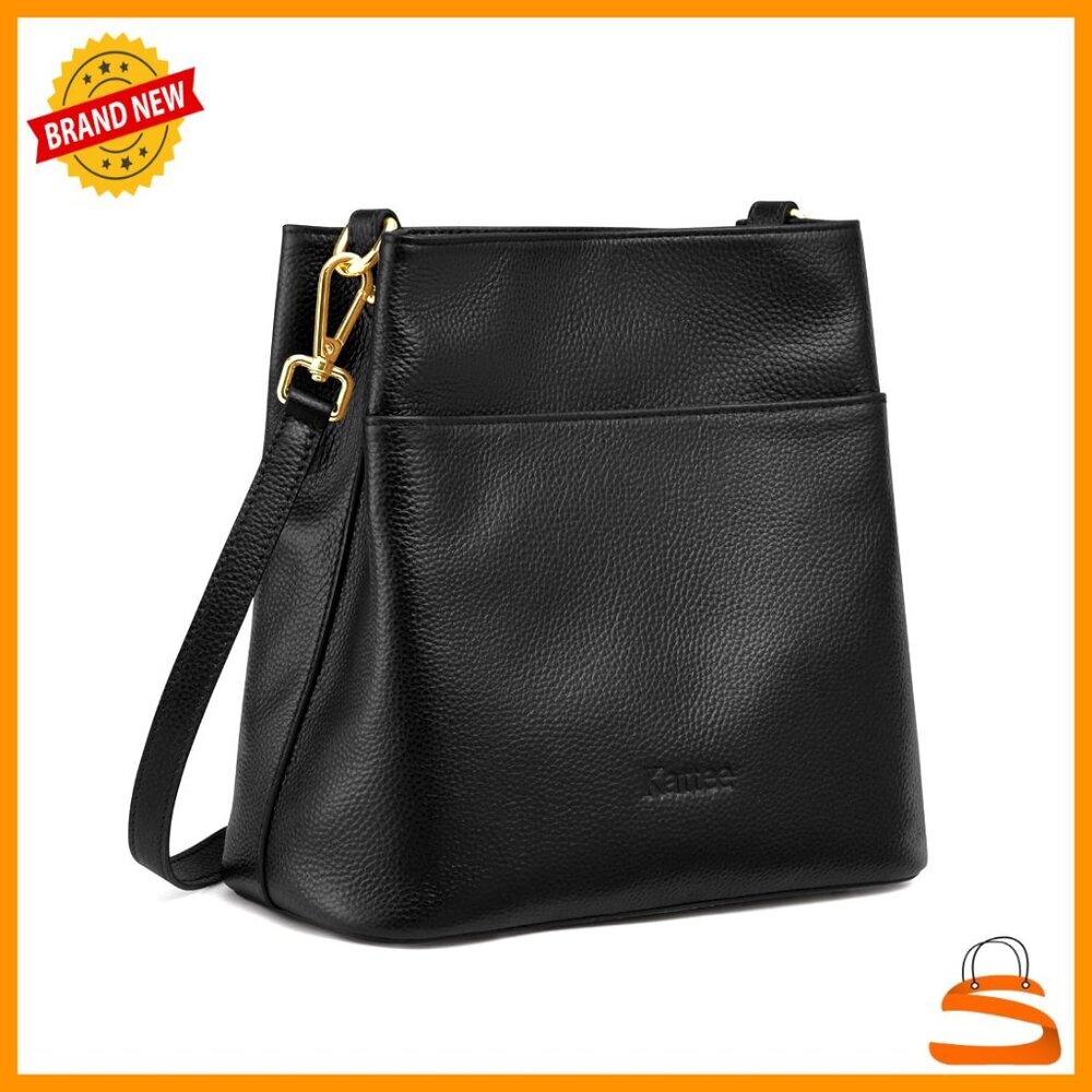 Leather Shoulder Tote Crossbody Bucket Bag with 2 Detachable Straps
